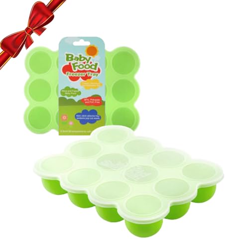 Samuelworld Baby Food Storage Container, 12 Portions x 2.5oz - BPA Free Silicone Freezer Tray with Clip-On Lid for Milk Storage, Homemade Baby Food, Vegetable & Fruit Purees - Green(for 6 Months+）