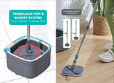 True & Tidy True Clean Mop and Bucket System, Includes Square Spin Mop, Dual Compartment Mop Bucket and 2 Thick Machine Washable Mop Pads (Spin Mop)