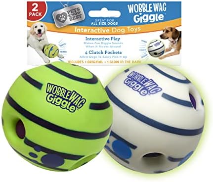 Wobble Wag Giggle Ball 2 Pack- Interactive Dog Toy, Fun Giggle Sounds When Rolled or Shaken, Pets Know Best, 1 Original & 1 Glow in The Dark Ball