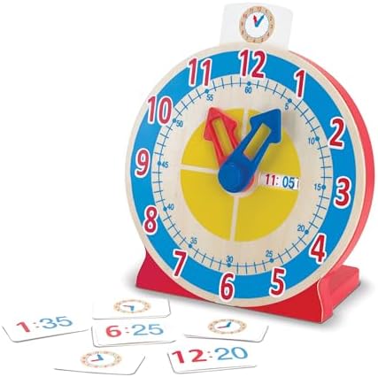 Melissa & Doug Turn & Tell Wooden Clock - Educational Toy With 12+ Reversible Time Cards , Red