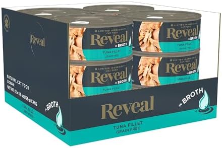 Reveal Natural Wet Cat Food, 12 Count, Grain Free, Limited Ingredient Canned Food for Cats, Tuna Fillet in Broth, 5.5 oz Cans