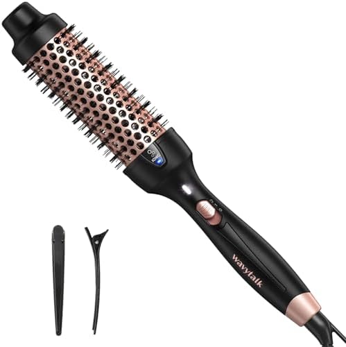 Wavytalk Thermal Brush for Blowout Look, 1.5 Inch Ionic Thermal Round Brush Makes Hair Smoother Get Natural Curls, Dual Voltage, Easy to Use, 30S Fast Heating