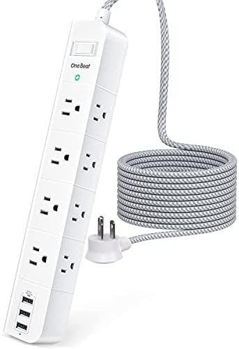 5 ft Extension Cord, Power Strip Surge Protector - 8 Widely AC Outlets 3 USB, Flat Plug, Desktop Charging Station with Overload Protection, Wall Mount for Home, Office, Travel, Computer ETL Listed