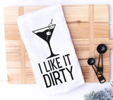 Handmade Funny Kitchen Towel, 100% Cotton Funny Dirty Martini Bar Towel for Kitchen, I Like It Dirty, Perfect for Hostess Housewarming Christmas Mother’s Day Birthday Gift (I Like It Dirty)