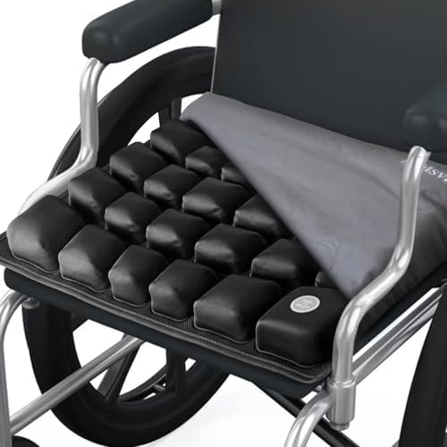 Air Inflatable Wheelchair Seat Cushion for Car, Office, Home Living, Adjustable Firmness for Coccyx, Sciatica Pain Relief, Tailbone Pain Relief, 18x16x 2.1 inches with Grey Cover