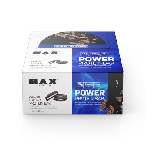 MAX TITANIUM Power Protein Bar Cookies Flavor | Whey Protein Isolate | Digestive Support Snack Bars | 1.4 Oz (12 Count)