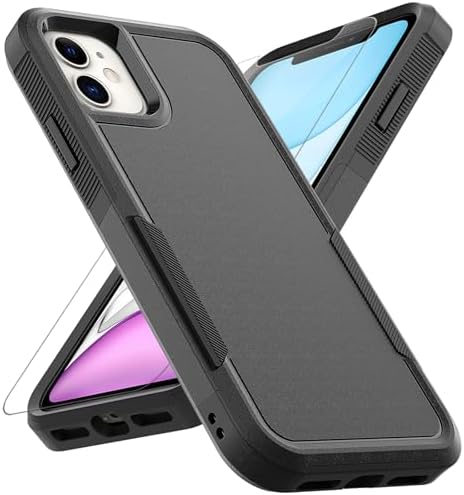 for iPhone 11 Case: Dual Layer Protective Heavy Duty Cell Phone Case Shockproof Rugged Bumper Tough with Screen Protector - 16ft Military Grade Drop Tested for Appple iPhone 11 (6.1 inch), Black