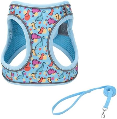 Step in Dog Harness No Pull Dinosaur Adjustable Soft Mesh Padded Reflective Pet Vest Harness and Leash Set for Small Medium Dogs