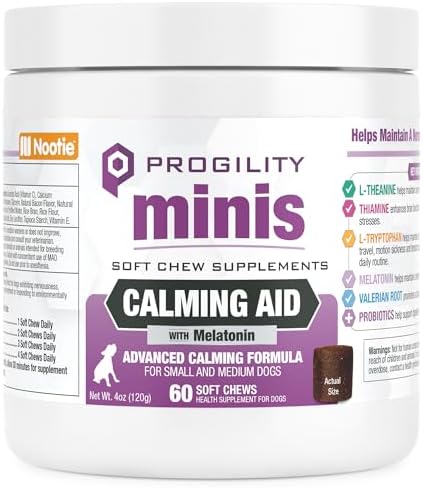 Nootie Progility Mini Calming Aid Chews for Dogs, Advanced Calming Support for Dogs with Melatonin, 60 Soft Chews