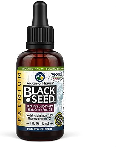 Amazing Herbs Premium Black Seed Oil - Cold Pressed Nigella Sativa Aids in Digestive Health, Immune Support, Brain Function, Joint Mobility, Gluten Free, Non GMO - 1 Fl Oz