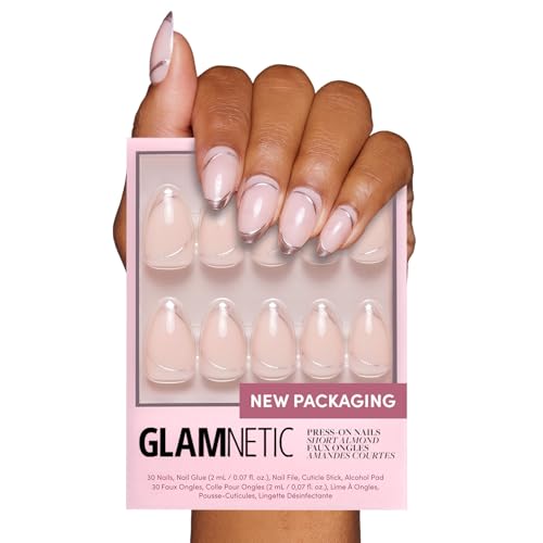 Glamnetic Press On Nails - Whipped | Short Almond 3D Metallic Silver Swirl Design in a Glossy Finish | 15 Sizes - 30 Nail Kit with Glue