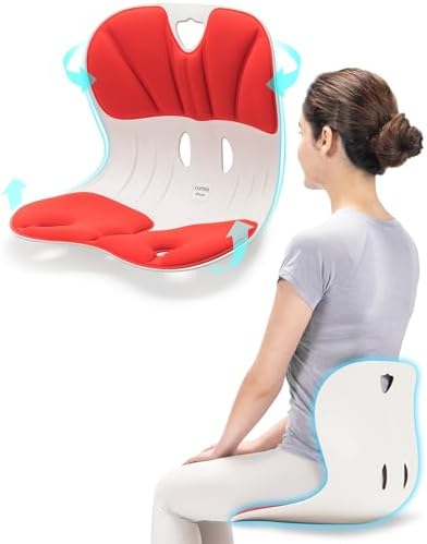 Curble Wider(Standard Wide) – Ergonomic Lower Back Support, Lumbar Support Back Posture Corrector for Low Back Pain Relief, Perfect for Home Office Desk Chair, and Floor Seat, Patented (Red)