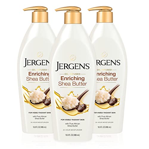 Jergens Shea Butter Hand and Body Lotion, Deep Conditioning Moisturizer, 3X More Radiant Skin, with Pure Shea Butter, Dermatologist Tested, 16.8 Oz, Pack of 3