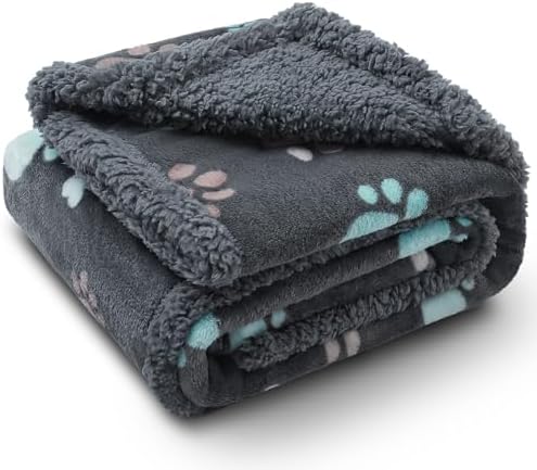 Luciphia Waterproof Pet Blankets for Couch Sofa Bed Cover Liquid Pee Proof Washable Soft Fluffy Large Dog Blanket Reversible Furniture Protection Grey Paw Thicken Small（40" x 28"）