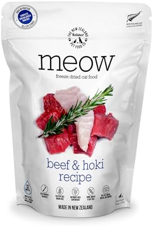 Meow Freeze Dried Cat Food - Beef & Hoki Recipe, High Protein Cat Treats, Meals & Toppers, Dry Cat Food, 9.9 oz
