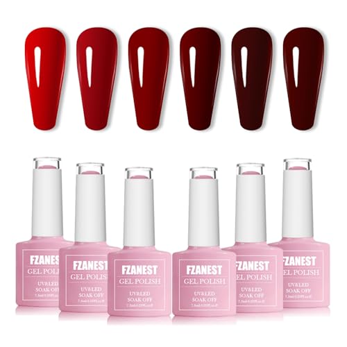 FZANEST Dark Red Gel Nail Polish Set,Rubber Blood Cherry Red Fall Winter Gel Polish Nail Kit Soak Off Nail Polish Home DIY Manicure Nail Salon Varnish
