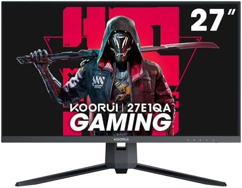 KOORUI 27-inch Gaming Monitor 144Hz QHD(2560 x 1440p) 2K, 1ms, DCI-P3 90% Color Gamut, Adaptive G-Sync, FreeSync Premium, HDMI x 2, DisplayPort, Black, 27E1QA