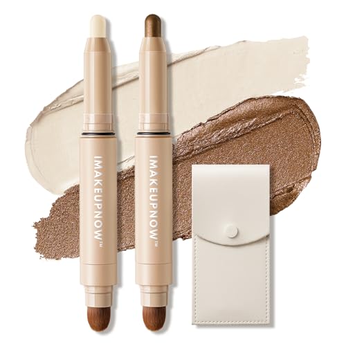 Cream Waterproof Eyeshadow Stick Set Shimmer Matte Eye Shadow Sticks 2PCS, Brightener Make Up Eyeshadow Pencil With Small Cosmetics Bag #A