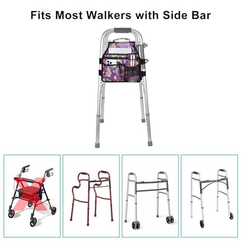 supregear Side Walker Bag, Walker Accessories Bag w/Cup Holder, Folding Walker Basket Waterproof Walker Organizer Caddy Pouch for Most Walker with Side Bar for Seniors, Elderly, Double Sided