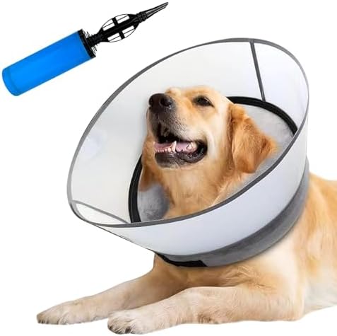 Inflatable Dog Cone Collar ，2-in-1 Inflatable Dog Cone with Detachable Anti-Licking Shield，Soft Cones for Dogs After Surgery,Soft Cone for Dogs Does Not Block Vision. (Gray, M+)