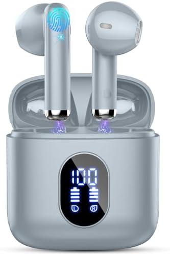 Wireless Earbuds, Bluetooth Headphones 5.4 with ENC Noise Cancelling Mic, 30H Bluetooth Ear buds Stereo Bass with LED Display Charging Case, IP7 Waterproof Wireless Earphones for Android/iOS, Grey