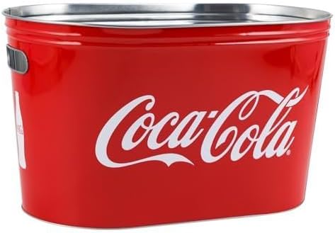Coca-Cola Food Beer Soda Soft Drinks Party Bucket Container Large All Metal Canister W/Handle Holes Oval Tub 16x10x9.5