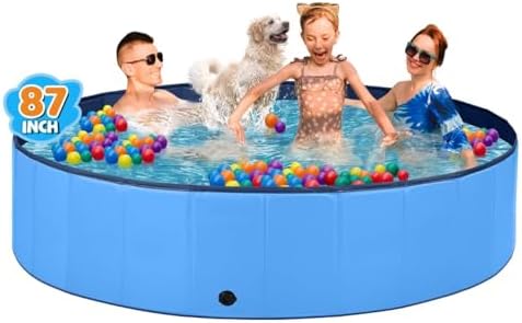Jecoo Dog Pool for Large Dogs Kiddie Pool Hard Plastic Foldable Dog Bathing Tub Portable Outside Kids Swimming for Pets and Dogs Outdoor Backyard