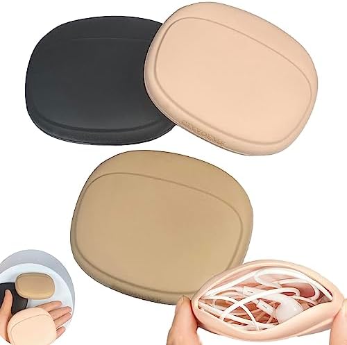 Silicone Headphone Organizer - Data Cable Storage Case - Mini Key Box - Portable Wired Headset Storage Bag (Black - Brown - Nude-3PCS)