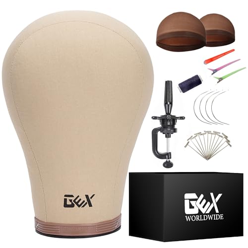 gexworldwide GEX Cork Canvas Block Head Mannequin Head Wig Display Styling Head With Mount Hole (Light Brown, 22")