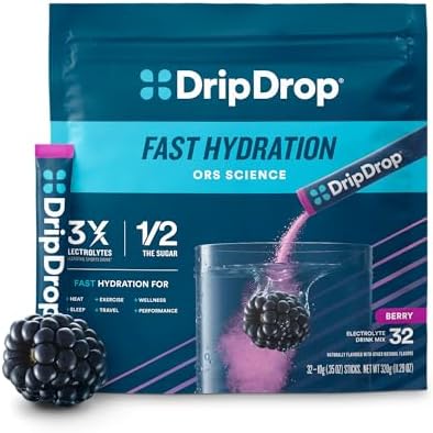DripDrop Hydration - Berry - Electrolyte Drink Mix Single Serve Powder Packets | Non-GMO, Gluten Free, Vegan | 32 Sticks