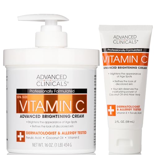 Advanced Clinicals Vitamin C Cream Face Lotion & Body Lotion Moisturizer | Anti Aging Skin Care Firming & Brightening Cream For Women, Men, Uneven Skin Tone, Wrinkles, & Dark Spots, W/Travel Size