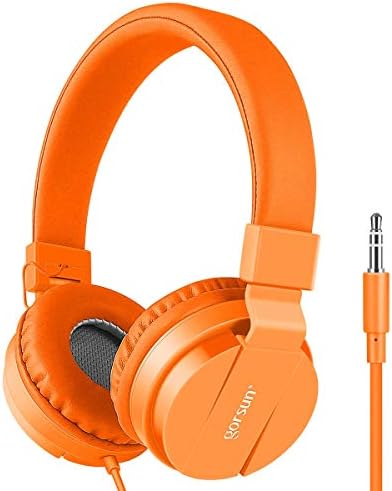 gorsun Kids Headphones, Lightweight Stereo Wired Toddler Headphones，Adjustable Headband Children's Headset for Smartphones Computer Pad Earphones(Orange)