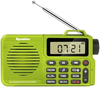 Portable AM/FM Radio, Digital Radio Recorder, Bluetooth 5.0 Radio Speaker, Alarm and Sleep Function, 12/24H Time Display with Large Digital Display (Yellow Green)