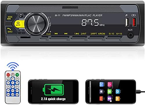 UNITOPSCI Single Din Car Stereo Bluetooth 5.0 Multimedia Audio Receiver, Push to Talk Assistant, Hands-Free Call Voice Control,MP3/FM/AUX in/USB/TF Input APP Remote LCD Digital Display Remote Control