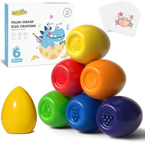 6 Colors Egg Crayons for Toddlers 1-3, Palm Grasp Non Toxic Jumbo Washable Crayons for Kids, Fat Brain Toys for Preschool Art Supplies and Perfect Easter Gifts for Boys and Girls