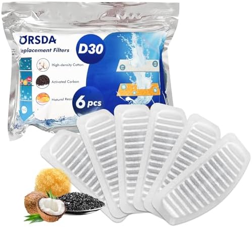 ORSDA Cat Water Fountain Filter, 6 Pack Replacement Filters for 67oz/2L Automatic Pet Fountain Cat Water Fountain Dog Water Dispenser, 3 Triple Filtration System