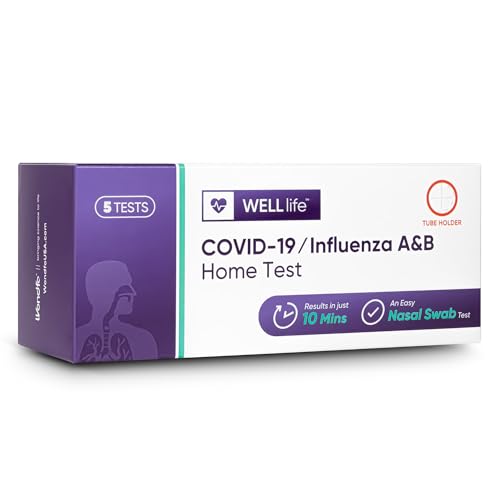 WELLlife COVID-19 / Flu A&B Home Test, Test for Flu and Covid in 10 Minutes, [5 Tests Total], Rapid Antigen 3-in-1 Test for Quick & Reliable Results at Home (1 Pack, 5 Tests)