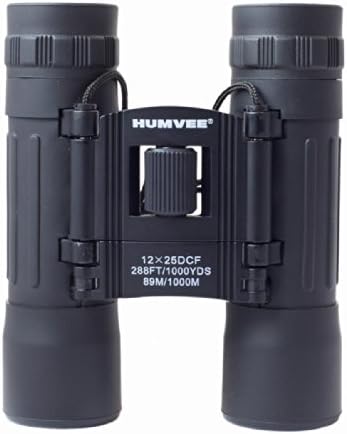 HUMVEE HMV-B-12X25B Rubber Armor Compact Binocular with Anti-Reflective Ruby Red Lens, 12x25, Black