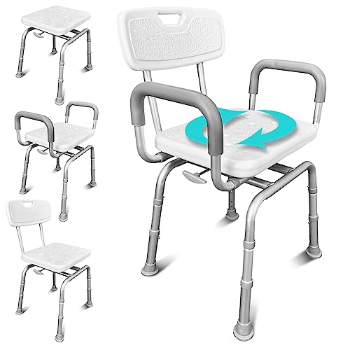 Vive Swivel Shower Chair for Seniors, Elderly, Disabled - Narrow Handicap Tub Bench for Inside Shower - with Arms & Back, Height Adjustable - 360° Rotating Bathtub Seat for Easy Mobility