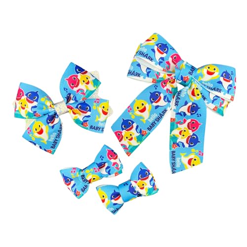Shark Hair Bow, Bows for Girls, Grosgrain Ribbon with Glitter Toddler Bows Clips Baby Barrettes Accessories for Infant Kids Children (4.75" 4" 2.75" 3 PCS Set)