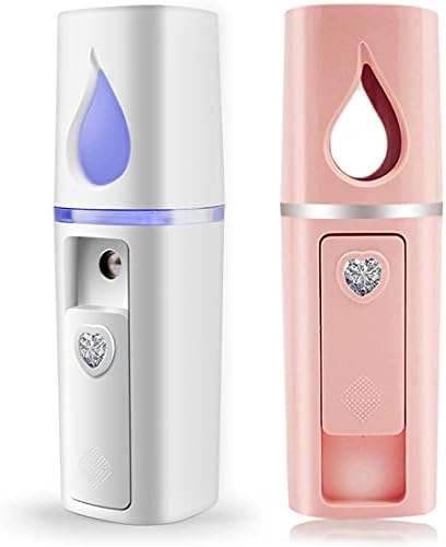 Portable Nano Facial Mister Mini Facial Steamer Atomization Eyelash Extensions with Mirror & 20ml Visual Water Tank (2 Packs)