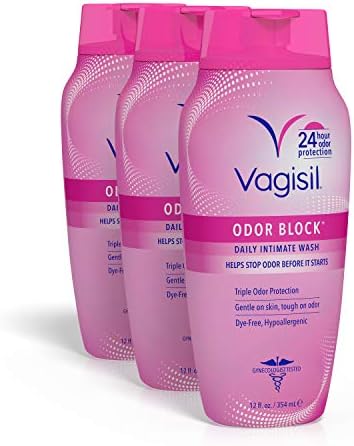 Vagisil Feminine Wash for Intimate Area Hygiene, Odor Block, Gynecologist Tested, Hypoallergenic, 12 oz, (Pack of 3)