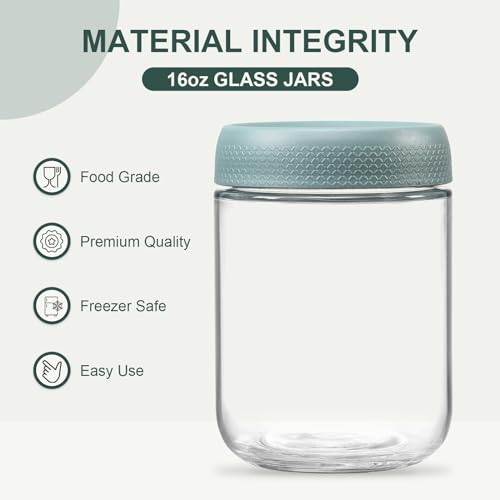 NETANY 6-pack 16 oz Overnight Oats Containers with Lids, Glass jars with Airtight Lids, Wide mouth Mason Salad jars, Glass Food Storage Containers for Snacks Yogurt Spice Sugar