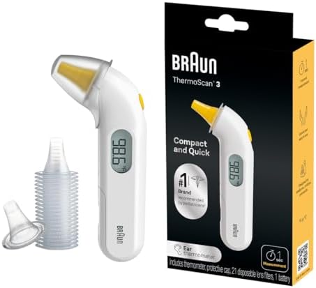 Braun ThermoScan 3 Ear Thermometer, Fast 1 Second Measurement, Audio Fever Indicator, Digital Display, Baby and Infant Friendly, No. 1 Brand Recommended by Pediatricians