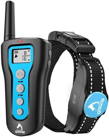PATPET Shock Collar for Large Dog - Rechargeable Dog Training Collar with Remote for Medium Large Dogs 1000Ft Remote Range 3 Training Modes IPX7 Waterproof Blue,For 1 dog