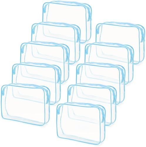 Tbestmax 10 Pack Clear Cosmetic Bags Makeup Bags Portable Waterproof TSA Approved Travel Toiletry Bags Organizer