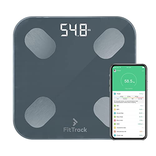 FitTrack Dara Smart BMI Digital Scale - Measure Weight and Body Fat - Most Accurate Bluetooth Glass Bathroom Scale (Black)
