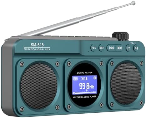 Small Digital FM Radio Bluetooth Speaker, Handheld Rechargeable Radio Wireless Speaker, LCD Display, Double Speakers, Headphone Jack, Support USB/Micro SD Card MP3 Play for Home Outdoor