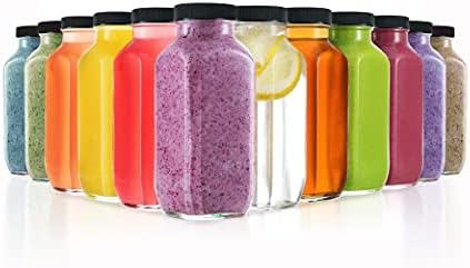 DilaBee 12-Pack Glass Juice Bottles with Lids, 8oz Glass Bottles with Lids for Juice, Smoothie, Water, Milk & Kombucha, Reusable Glass Bottles for Juicing - Bulk Glass Water Bottles with Caps BPA-Free