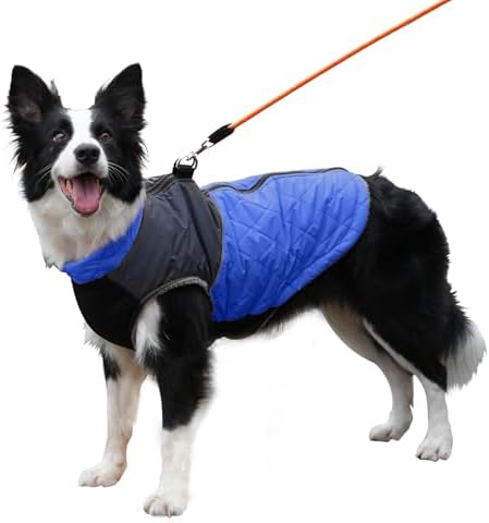 Warm Fleece Dog Coats for Large Dogs,D-Rings Waterproof Puppy Jacket for Cold Winter,Blue XXL